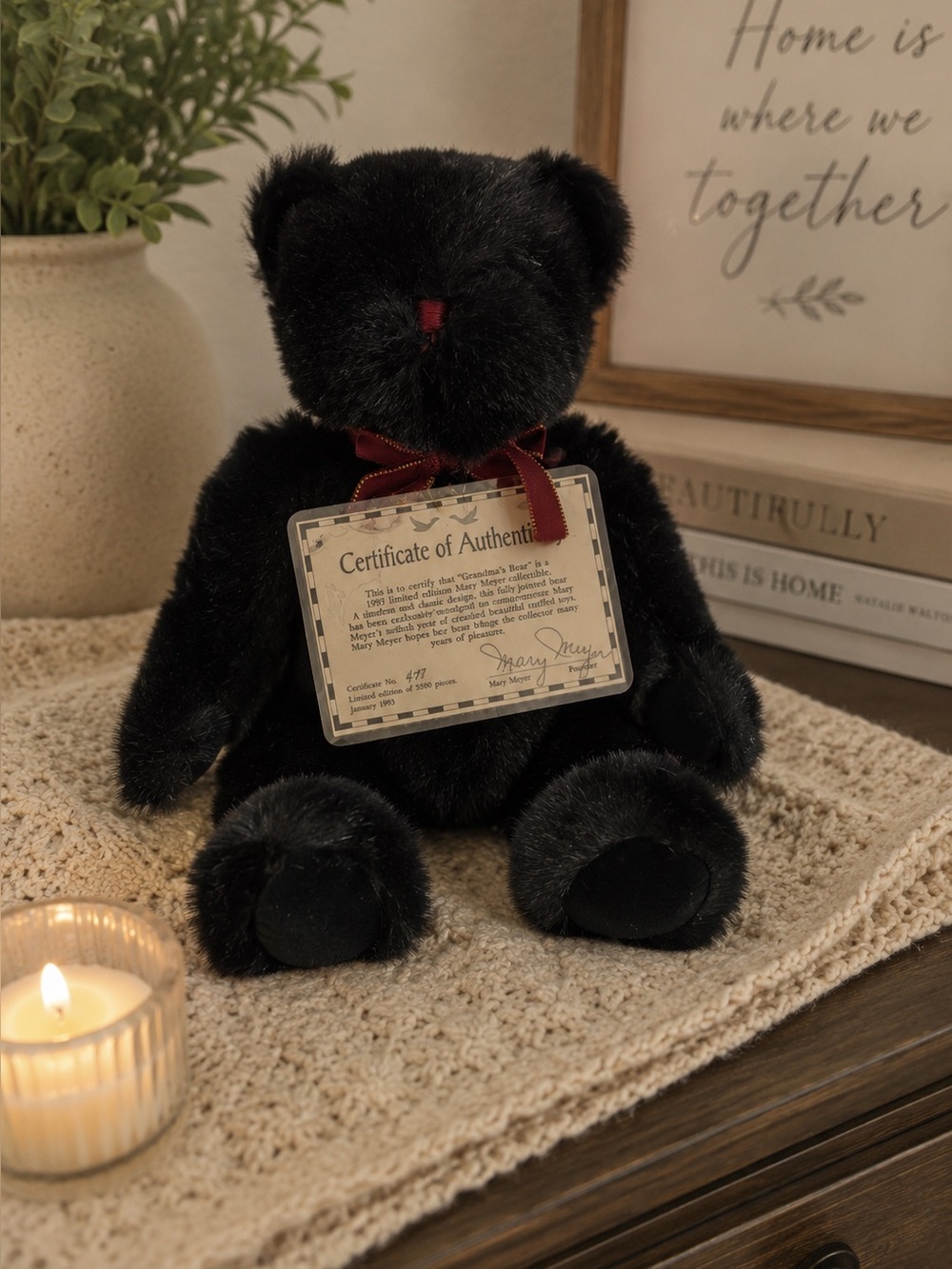 Vintage Mary Meyer Grandma’s Bear Plush | Limited Edition Black Teddy Bear | COA